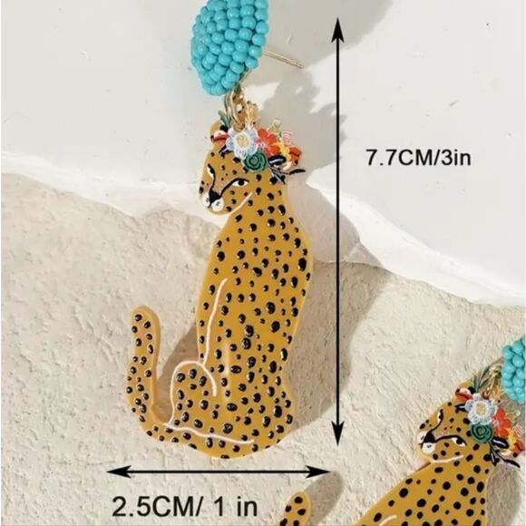 14k PINK LEOPARD cute fun Whimsical novelty kawaii earrings - Picture 2 of 6